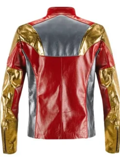Iron Man Red Golden Genuine CowHide Leather Jacket Back View