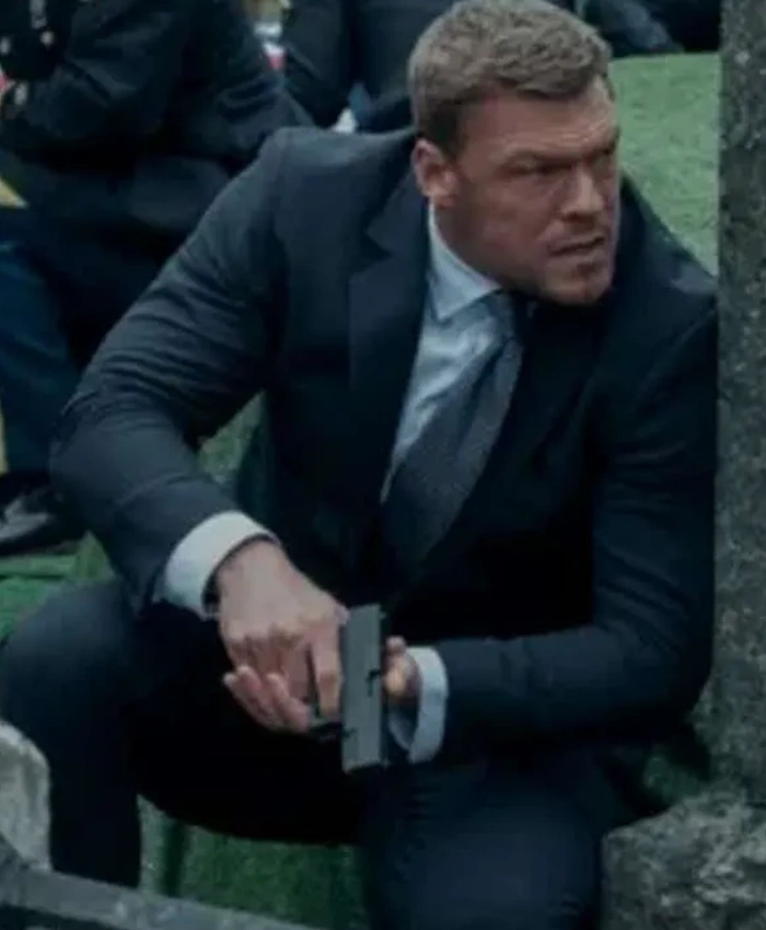 Jack Reacher Black Suit from Reacher Season 2 featuring lapel collar design