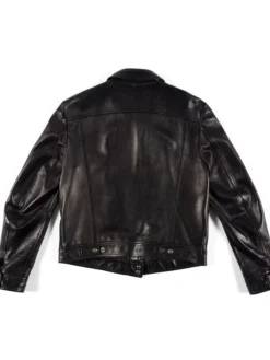 Jensen Huang Signature Black Trucker Leather Jacket Back View