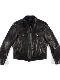 Jensen Huang Signature Trucker Black Leather Jacket Front View