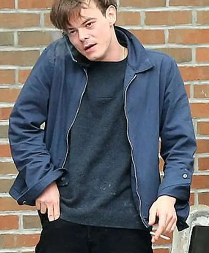 Jonathan Byers Series Stranger Things S03 Charlie Heaton Blue Cotton Jacket front view