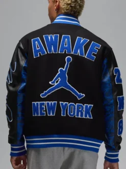 Jordan x Awake NY Blue Varsity Jacket Back View