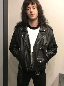Joseph Quinn Series Stranger Things Eddie Munson Black Biker Jacket front view