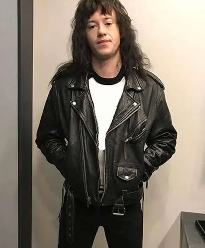 Joseph Quinn Series Stranger Things Eddie Munson Black Biker Jacket front view