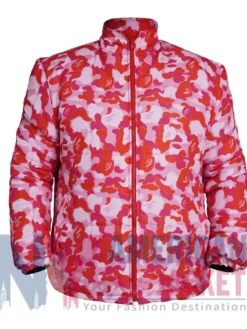 Juice Wrld Pink Camouflage Puffer Jacket featuring YKK zipper closure and elastic cuffs