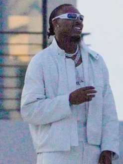 Justin Jefferson 2026 White Party White Leather Jacket