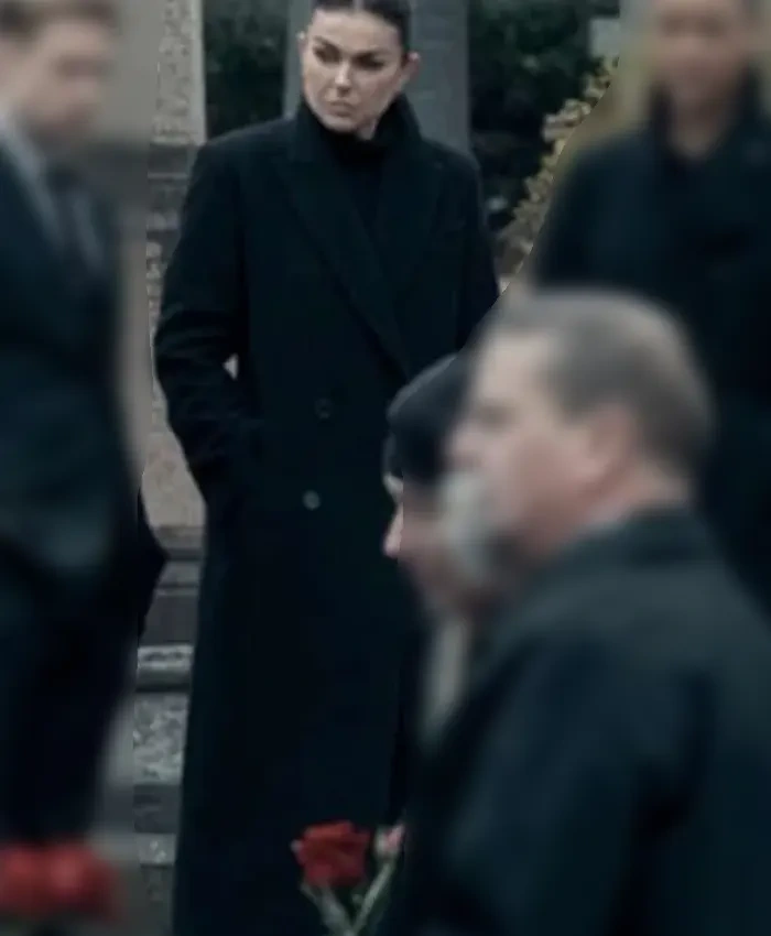Karla Dixon Reacher Season 2 Black Coat featuring double-breasted button closure