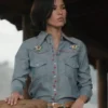 Kelsey Asbille Blue Denim Shirt inspired by Yellowstone with full-length sleeves and two pockets