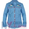 Kelsey Asbille Yellowstone Season 05 Floral Embroidered Denim Shirt front view