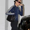 Kendall Jenner Adidas Blue Track Jacket side profile with zip-up silhouette