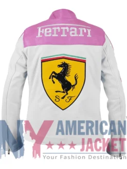 Ladies Ferrari Pink Leather Racing Jacket