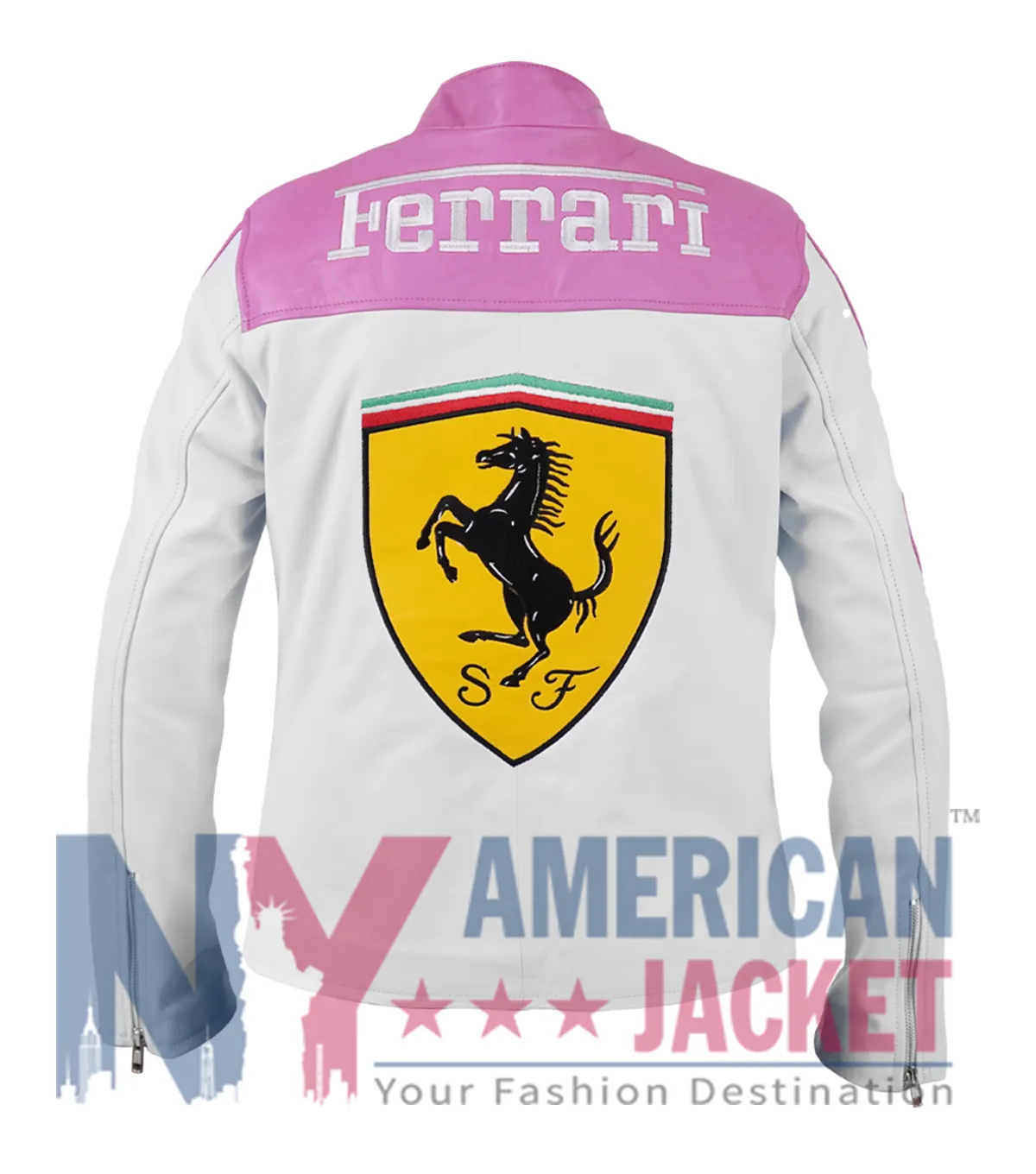 Ladies Ferrari Pink Leather Racing Jacket