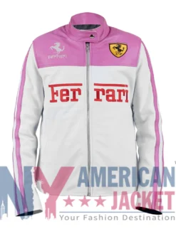 Ladies Pink Ferrari Leather Racing Jacket