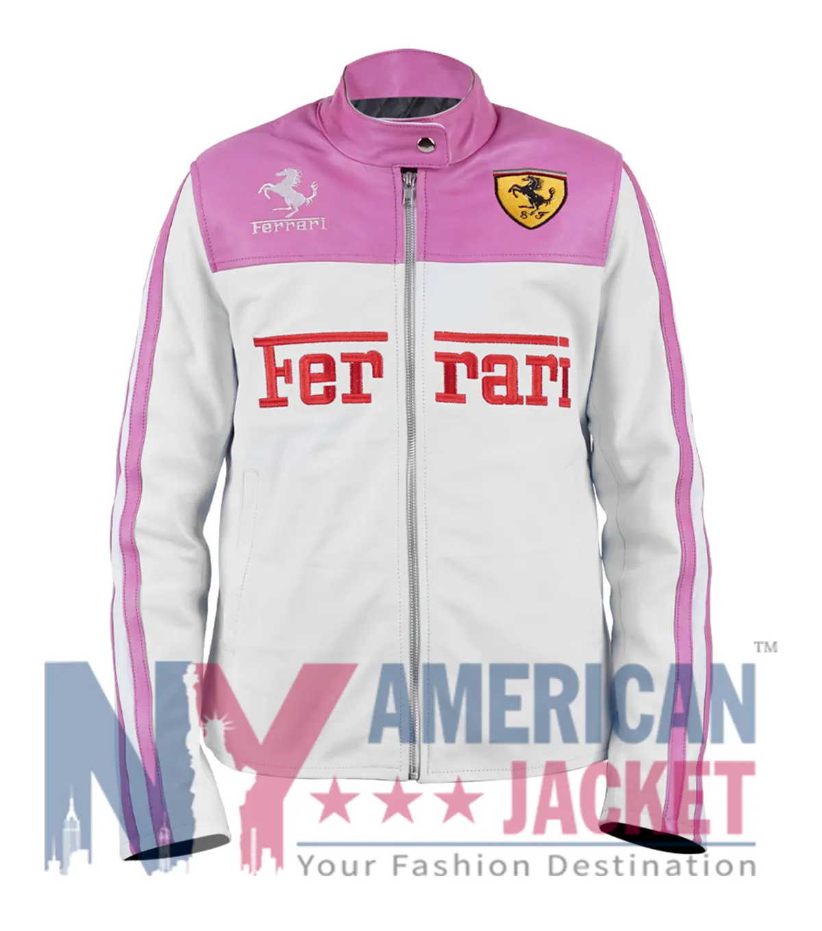 Ladies Pink Ferrari Leather Racing Jacket