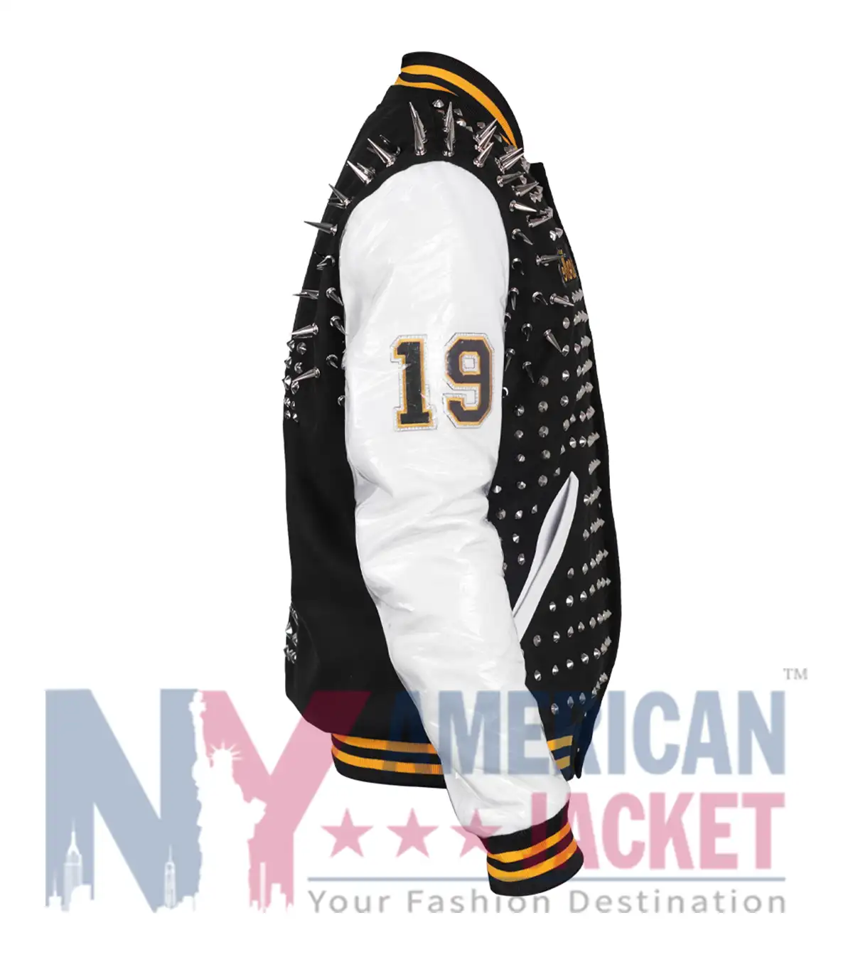 Lady Gaga Monster Varsity Jacket with wool body and PU leather sleeves