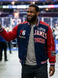 LeBron James Philadelphia 76ers Wool Varsity Jacket with rib-knit collar