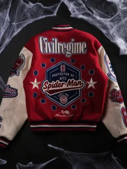 Letterman Protector Of NYC Red And Sand Jacket Back