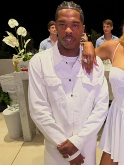 Lil Baby Michael Rubin White Party 2026 White Denim Jacket