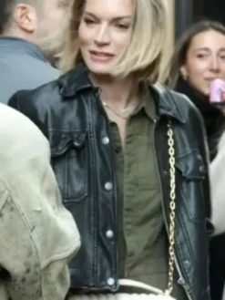 Lindsay Hubbard In the City Black Trucker Jacket with button zip closure detail