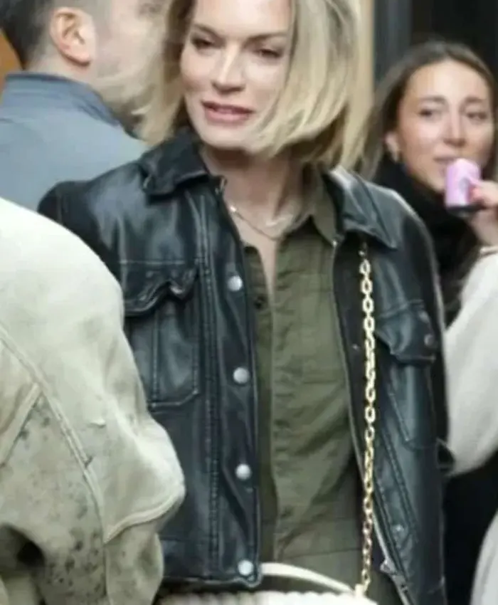 Lindsay Hubbard In the City Black Trucker Jacket with button zip closure detail