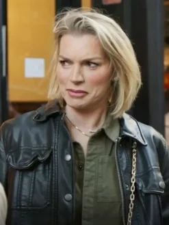 Lindsay Hubbard In the City S01 Black Trucker Leather Jacket front view