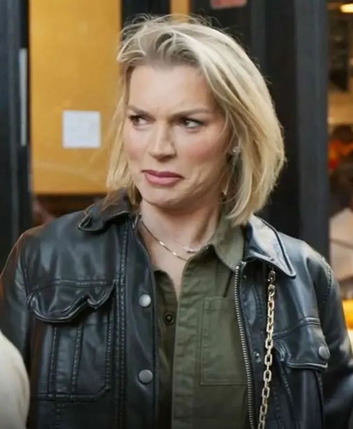 Lindsay Hubbard In the City S01 Black Trucker Leather Jacket front view