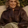 Lindsay Hubbard In the City Season 1 Brown Leather Bomber Jacket front view