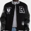 Los Angeles Raiders World Champs Varsity Jacket front view in black wool design