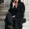 Mabel Mora Black Cotton Trench Coat with lapel collar and button belt closure