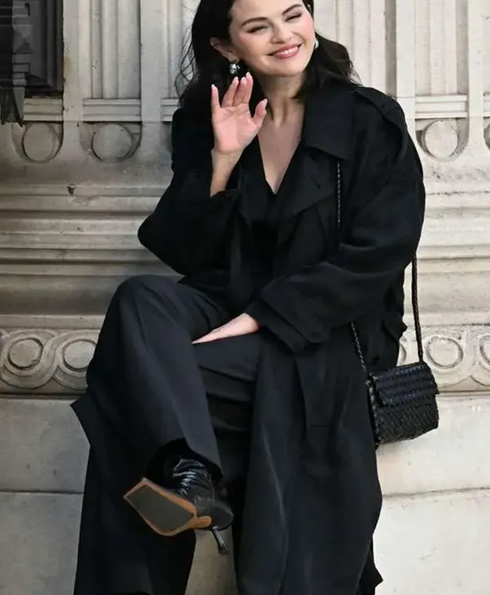 Mabel Mora Black Cotton Trench Coat with lapel collar and button belt closure