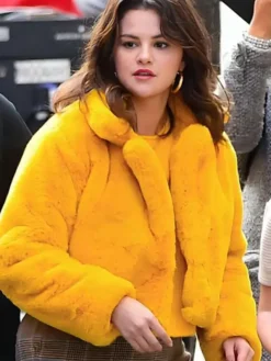 Mabel Mora Only Murders In The Building S04 Yellow Sherpa Jacket front view