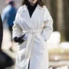 Mabel Mora Only Murders In The Building Selena Gomez White Wool Trench Coat front view