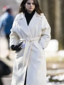 Mabel Mora Only Murders In The Building Selena Gomez White Wool Trench Coat front view