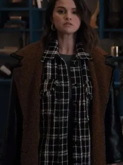 Mabel Mora Only Murders in the Building Black Shearling Leather Coat front view