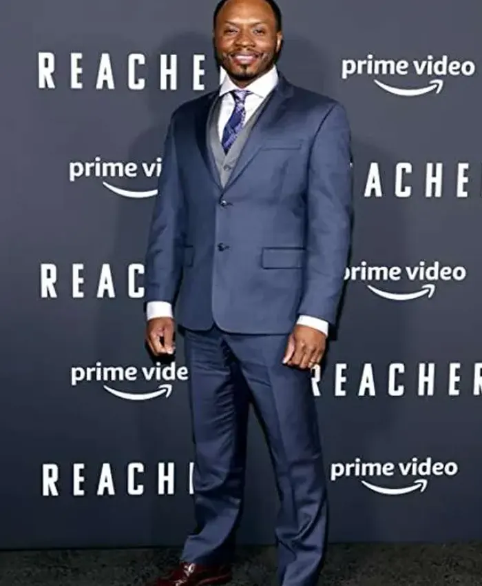 Malcolm Goodwin Series Reacher Season 01 Blue Suit front view