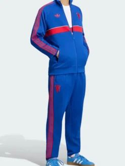 Manchester United Adidas Blue Tracksuit featuring stand-up collar and matching pants