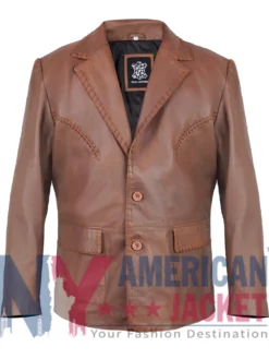 Marshals S01 Mo Brown Leather Blazer Front View