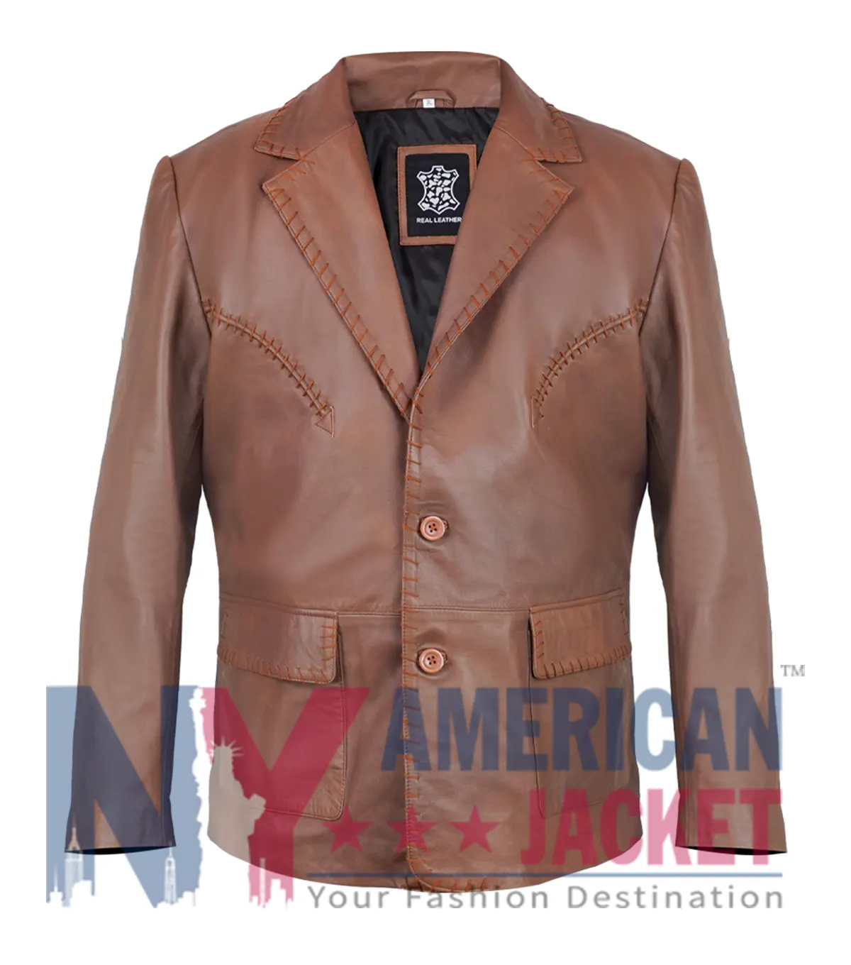 Marshals S01 Mo Brown Leather Blazer Front View