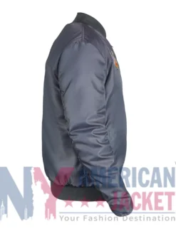 Mavis Beaumont Floral Grey Bomber Jacket with rib-knit collar and zipper closure