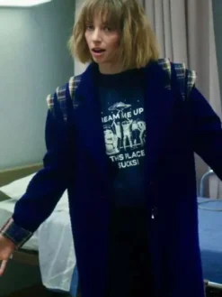 Maya Hawke TV-Series Stranger Things Robin Buckley Blue Wool Coat front view