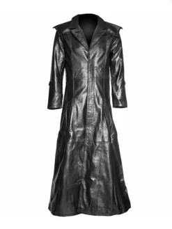 Men Genuine Leather Goth Halloween Long Coat