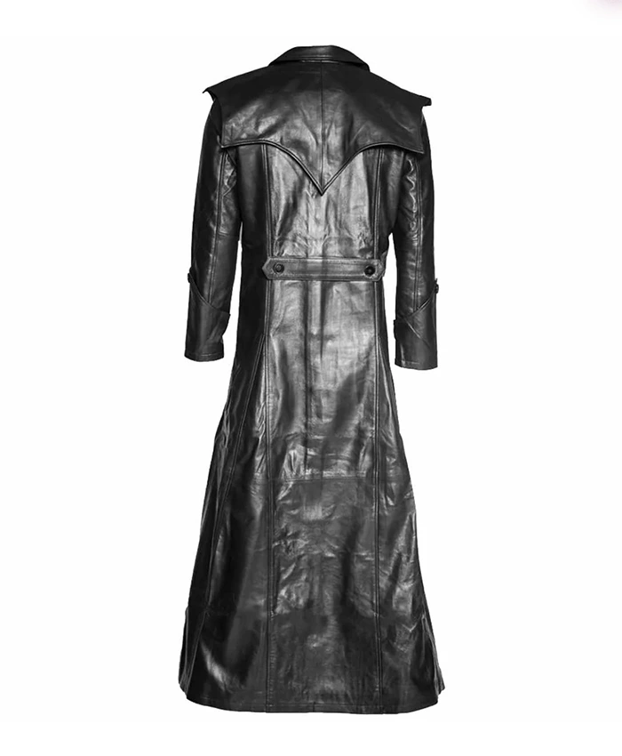 Men Genuine Leather Long Goth Halloween Coat