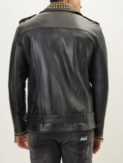 Mens-Gold-Studded-Black-Leather-Jacket-Back