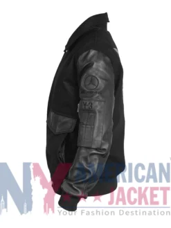 Mercedes Y-3 Toto Wolff Black Aviator Jacket featuring wool and PU leather construction