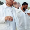 Michael Rubin Fat Joe White Party 2026 White Biker Jacket