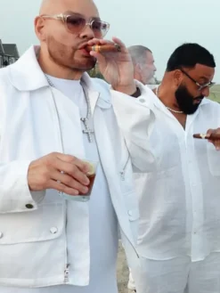 Michael Rubin Fat Joe White Party 2026 White Biker Jacket