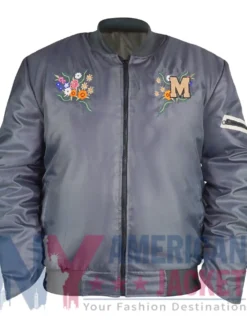 Michelle Buteau Survival Of The Thickest S01 Grey Floral Bomber Jacket front view
