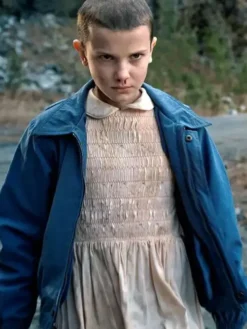 Millie Bobby Brown Stranger Things S01 Eleven Blue Cotton Jacket Front View