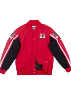 Mitchell & Ness x Air Jordan 1988 Dunk Champ Red Satin Bomber Jacket front view