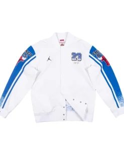 Mitchell & Ness x Air Jordan 1988 Dunk Champ White Satin Bomber Jacket front view